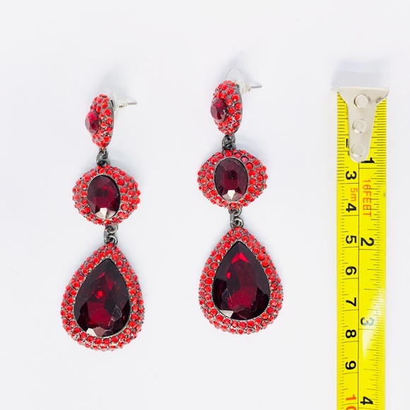 New! Red Crystals Beaded Chandelier Earrings - Picture 3 of 3